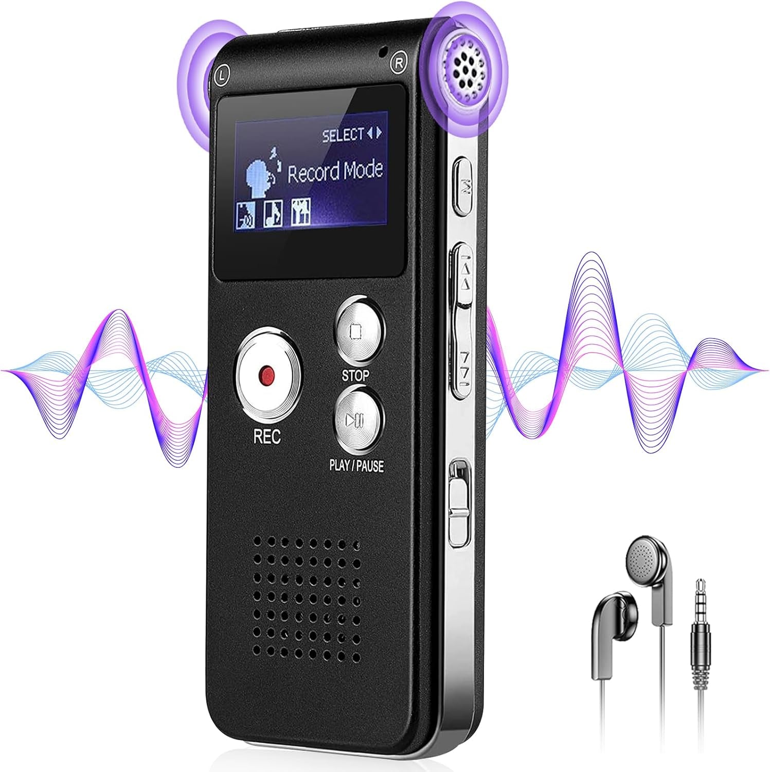 64GB Voice Recorder with Noise Reduction, 4800 Hours  Dictaphone Voice Activated Recorder with Playback for Lectures Meetings, 1536Kbps Smart Audio Sound Tape Recording Device with Password