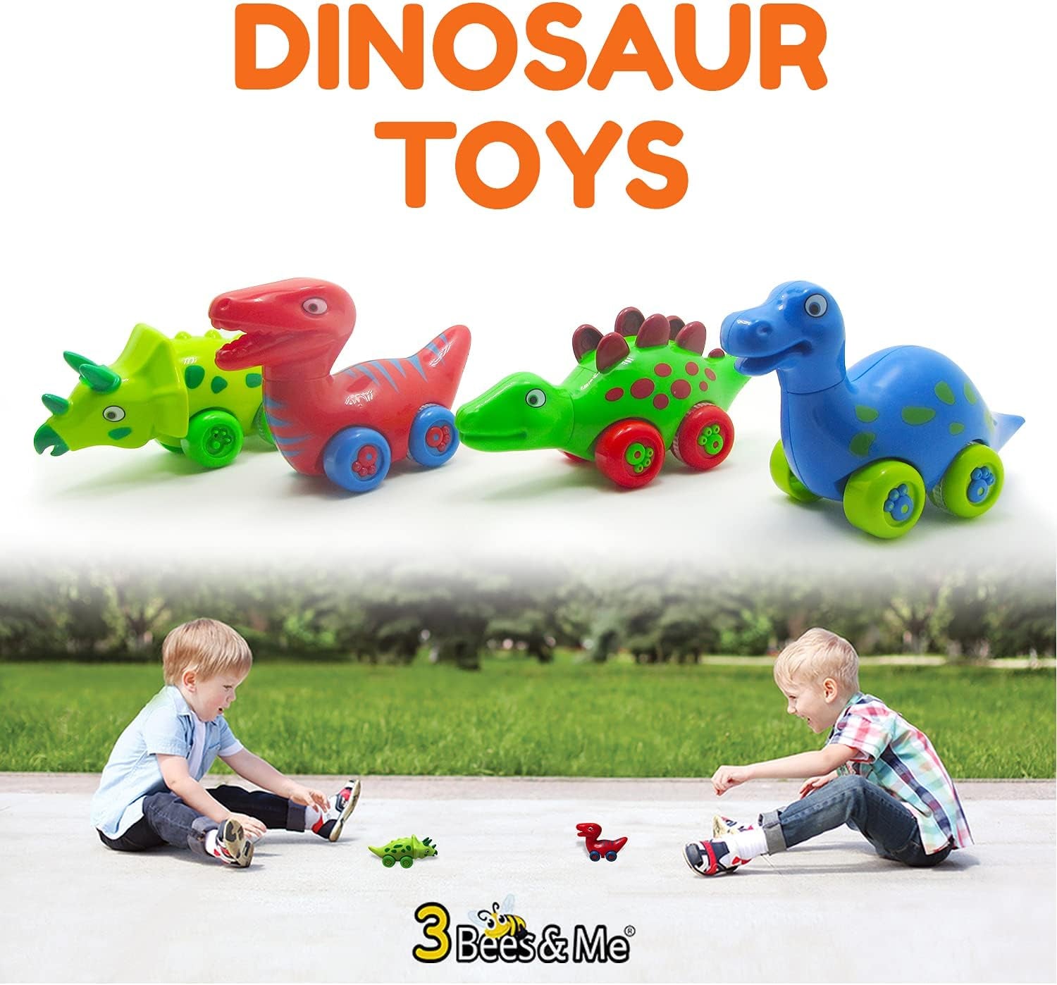 Dinosaur Car Toys for Toddlers | Dinosaurs with Wheels 4-In-1 Pack, Fun Party Toy, Play Set for Kids | Birthday Gift for Boys and Girls
