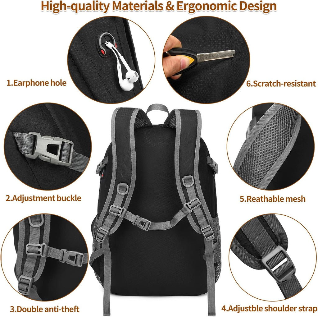 30L Lightweight Packable Backpack Small Foldable Hiking Backpack Waterproof Daypack Travel Camping Outdoor for Women Men Valentines Day Gifts(Black)
