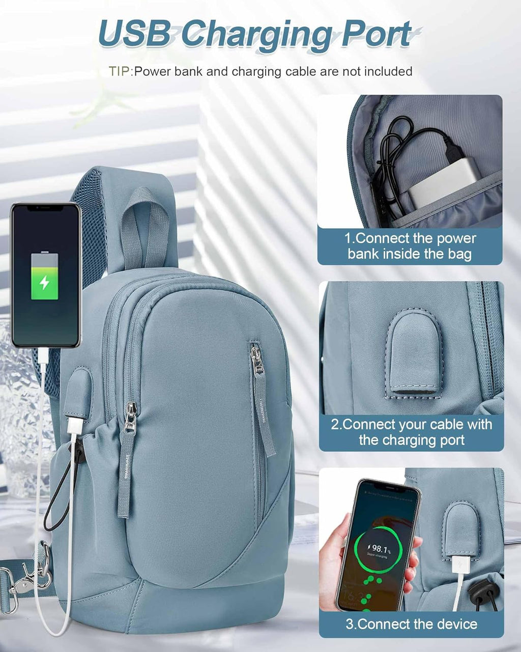 Sling Backpack Bag for Men Women, Chest Shoulder Backpack Crossbody Bags, Mini anti Theft One Strap Motorcycle Backpack Sling Chest Bag for Swimming Diving Outdoor Sports Blue