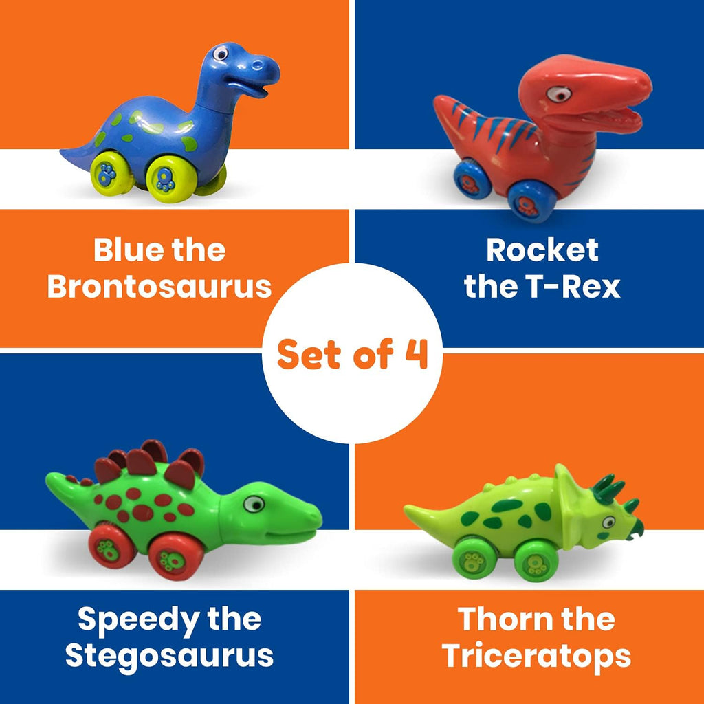 Dinosaur Car Toys for Toddlers | Dinosaurs with Wheels 4-In-1 Pack, Fun Party Toy, Play Set for Kids | Birthday Gift for Boys and Girls