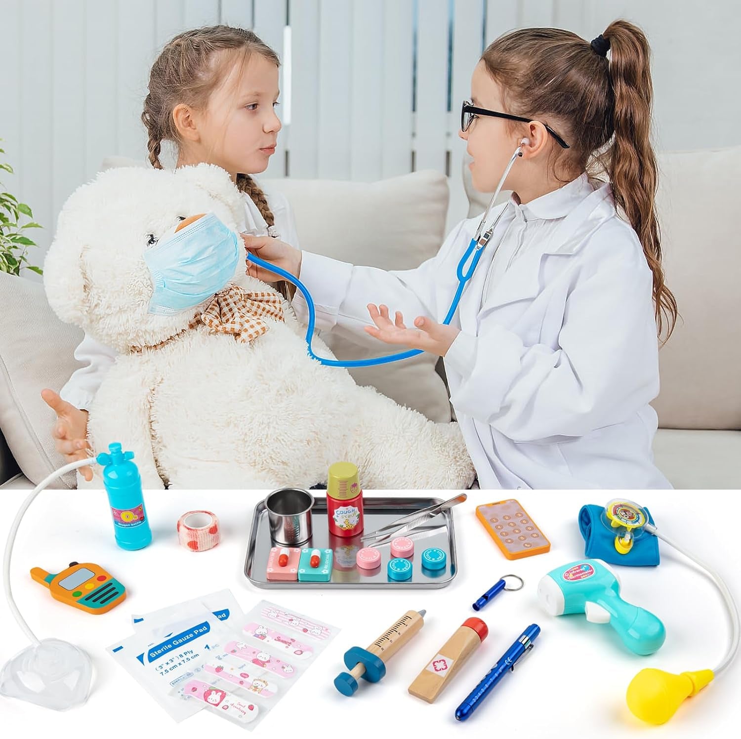 Doctor Kit for Kids, 34 Pcs Pretend Playset for Toddlers, Doctor Kit for Toddlers 3-5, with Medical Bag, Stethoscope and Other Accessories, for Boys and Girls Fun Role Playing Game