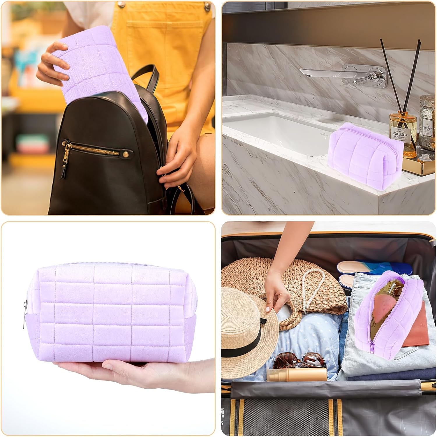 Makeup Bag Soft Pouch Pencil Case Aesthetic Cosmetic Pouch Bathroom Shower Fuzzy Plush Toiletry Organizer Make up Organize Accessories Travel Bag Y2K Purse Containers Women (Purple)