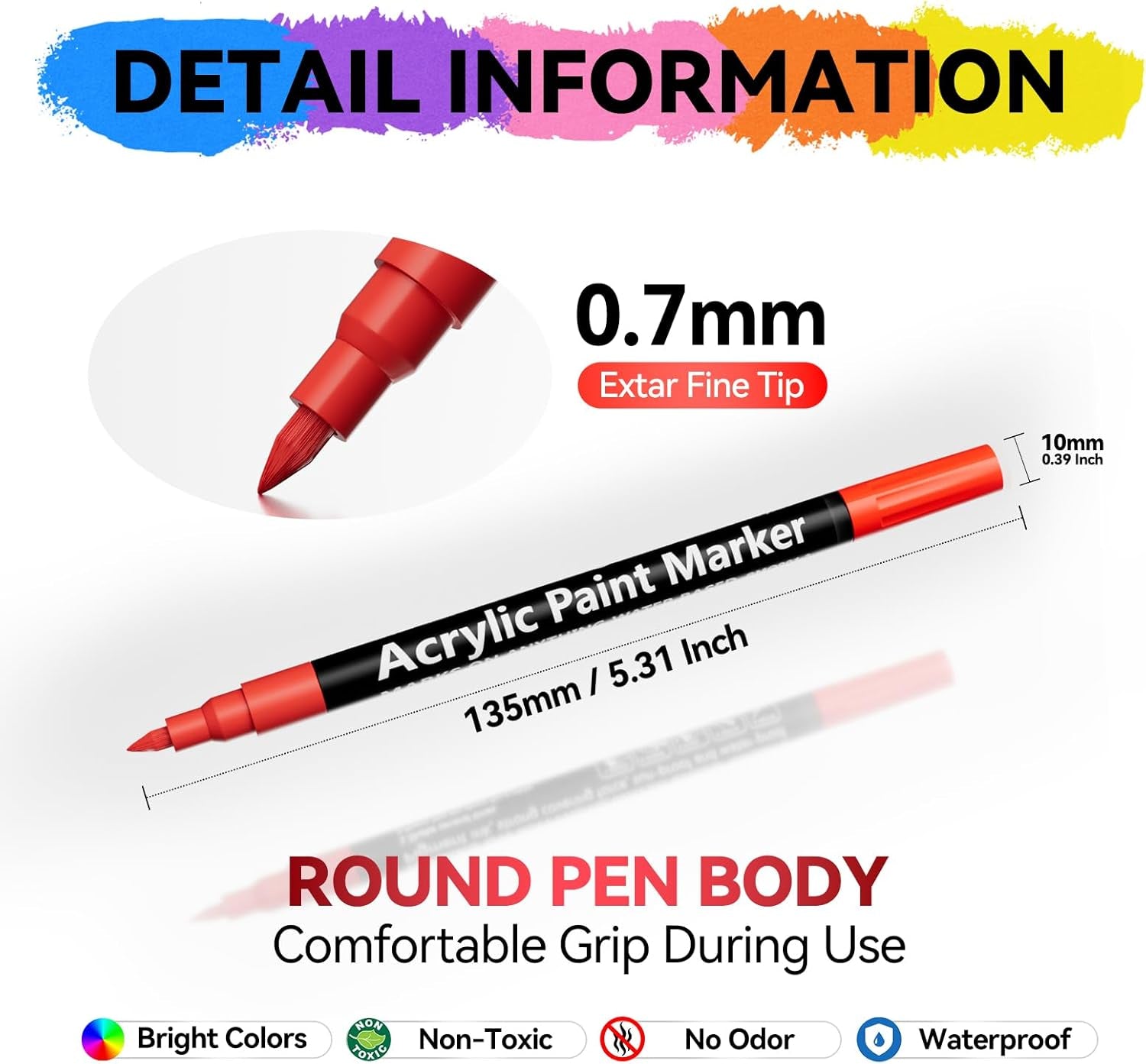 Acrylic Paint Pens, 18 Colours Acrylic Pens Set, Water-Based Acrylic Paint Markers, 0.7Mm Extra Fine Tip Acrylic Markers for Wood Ceramic Glass Stone Pebble Crafts