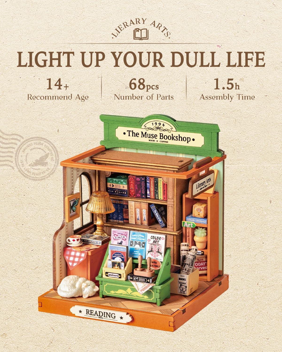 DIY Miniature House Kit Model Kits for Adults to Build Home Desk Bookshelf Decoration the Muse Bookshop Craft Kits for Adults Gift Idea for Girls Boys Kids DS040