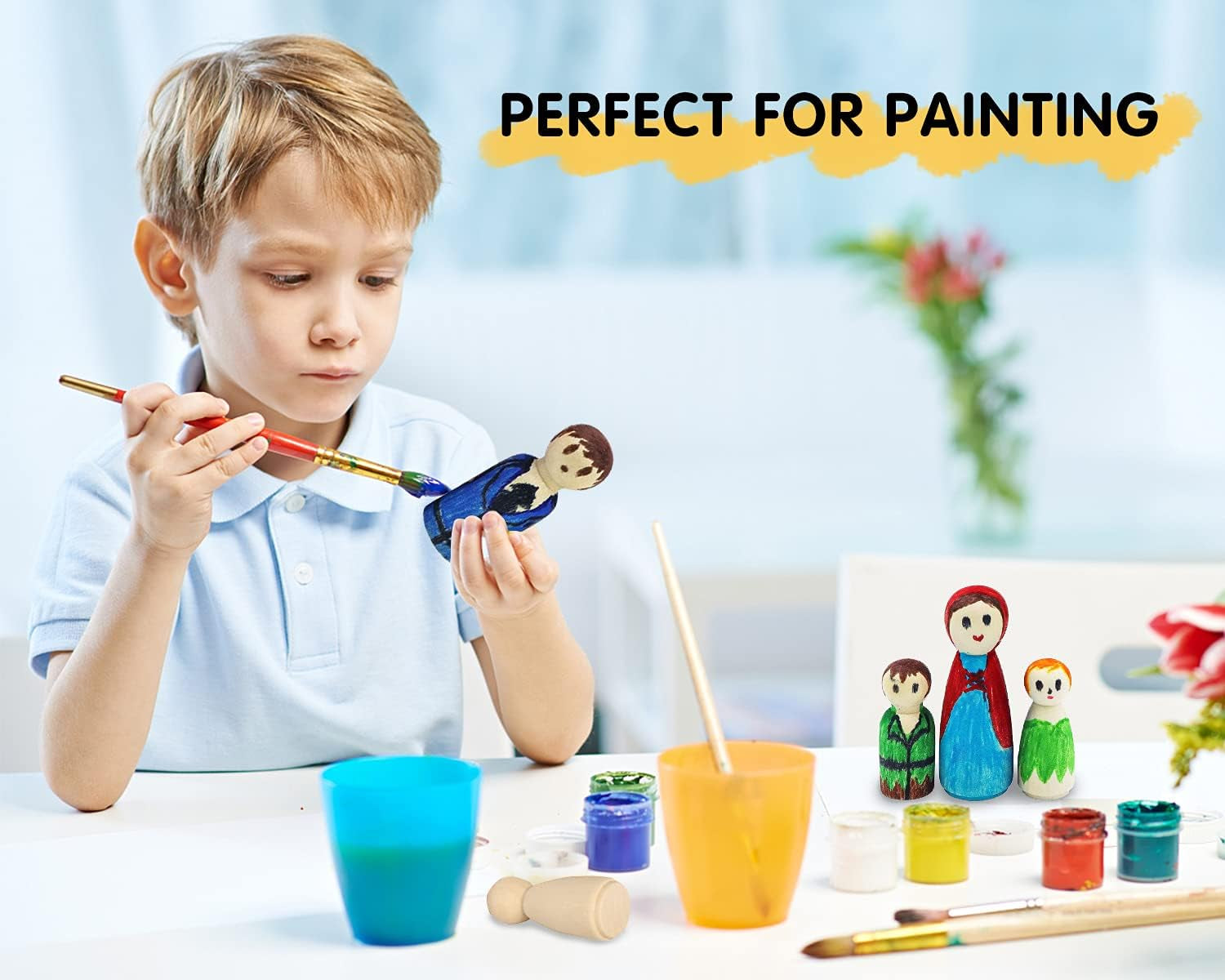 Wooden Peg Dolls with a Storage Case, 50Pcs Unfinished Wooden People for DIY and Painting, Nature and Plain Wooden Figures for Craft Art Projects and Decoration, Graffiti Toy for Kids.