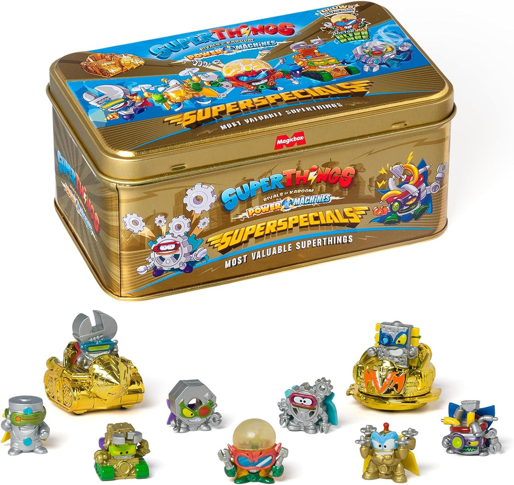 SUPERTHINGS Gold Tin Power Machine Series – Contains All the Special Figures from Power Machine Series. Includes the Ultra-Rare (Doctor Volt), 2 Gold Leaders, 6 Silver Captains and 2 Gold Powerjet