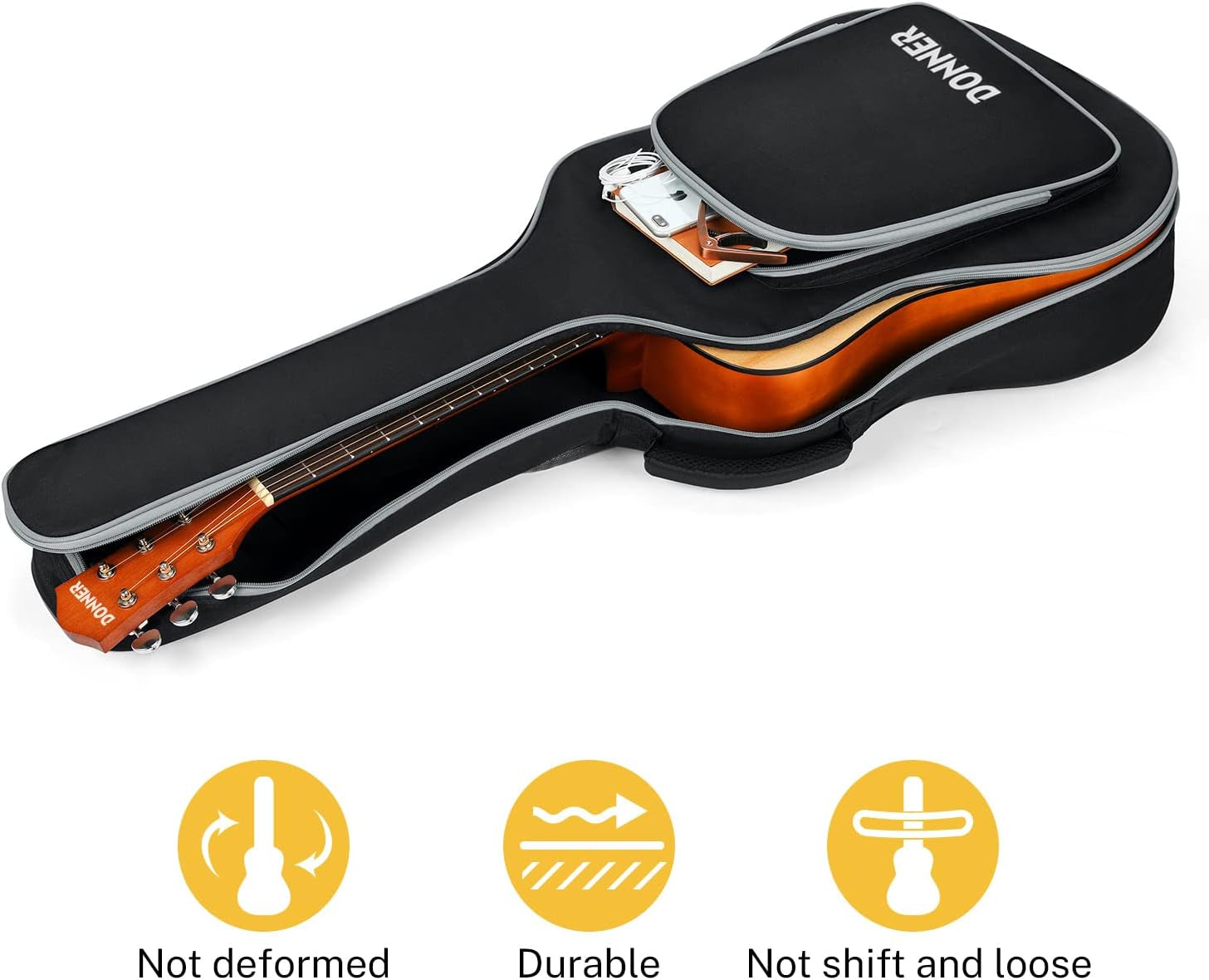 Acoustic Guitar Gig Bag 40/41 Inch, 5Mm Thickness Backpack Soft Solid Guitar Case with Adjustable Straps, Water-Resistant Nonwovens Interior Thicken Sponge Pad with Pocket, Black
