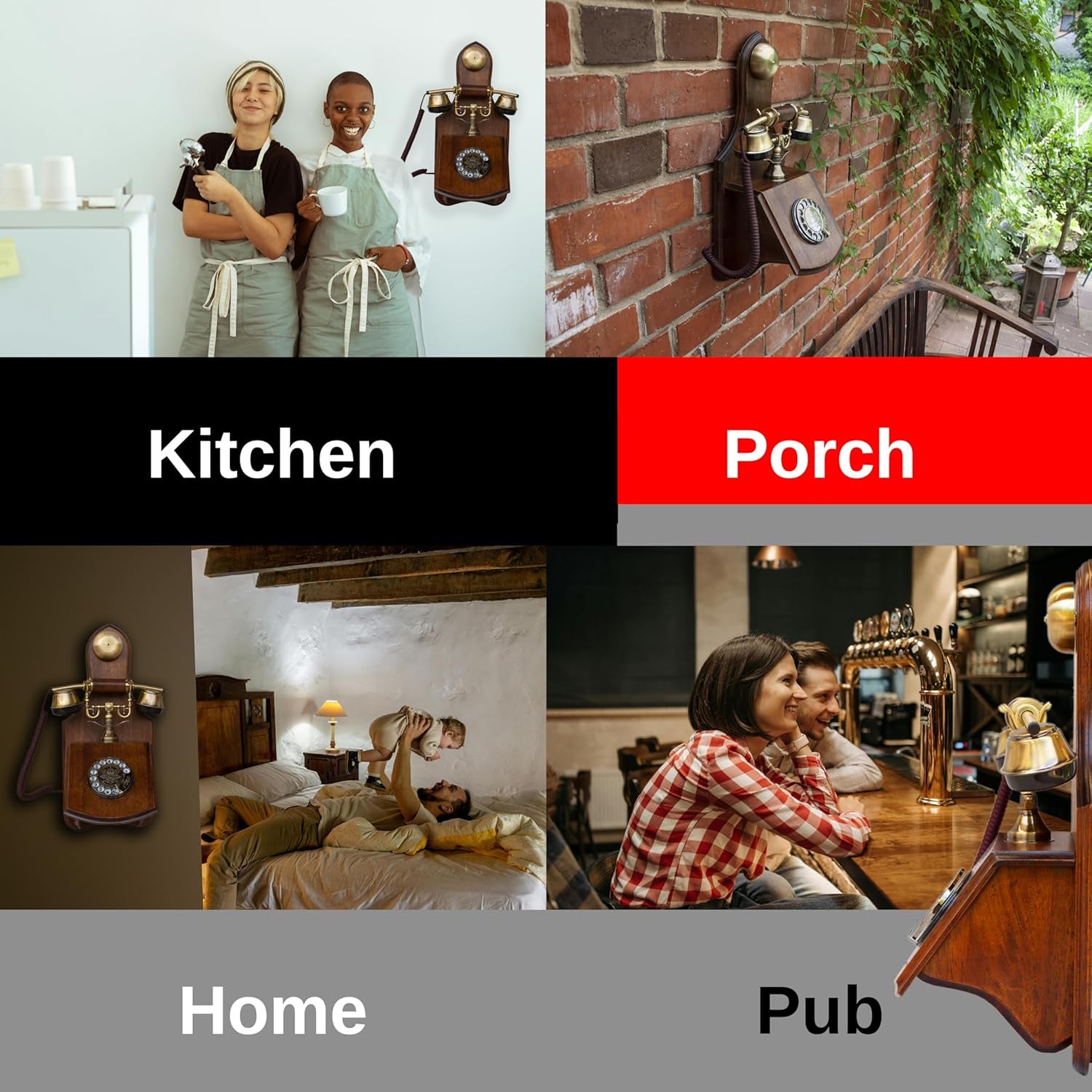 Opis 1921 Cable Model D: Wall Mounted Real Wood Desktop Retro Landline Rotary Phone in the Style of an Antique Vintage Dial House Telephone