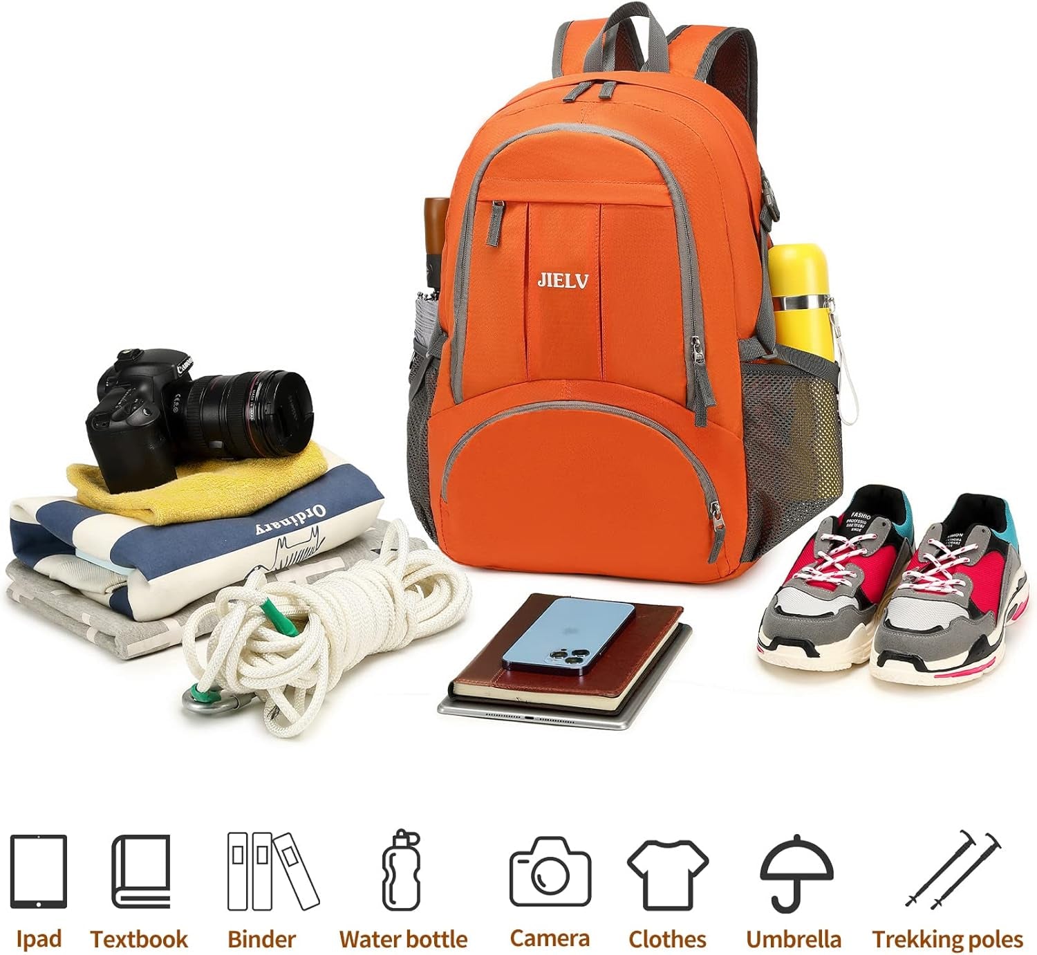 30L Lightweight Packable Backpack Small Foldable Hiking Backpack Waterproof Daypack Travel Camping Outdoor for Women Men Valentines Day Gifts(Orange)