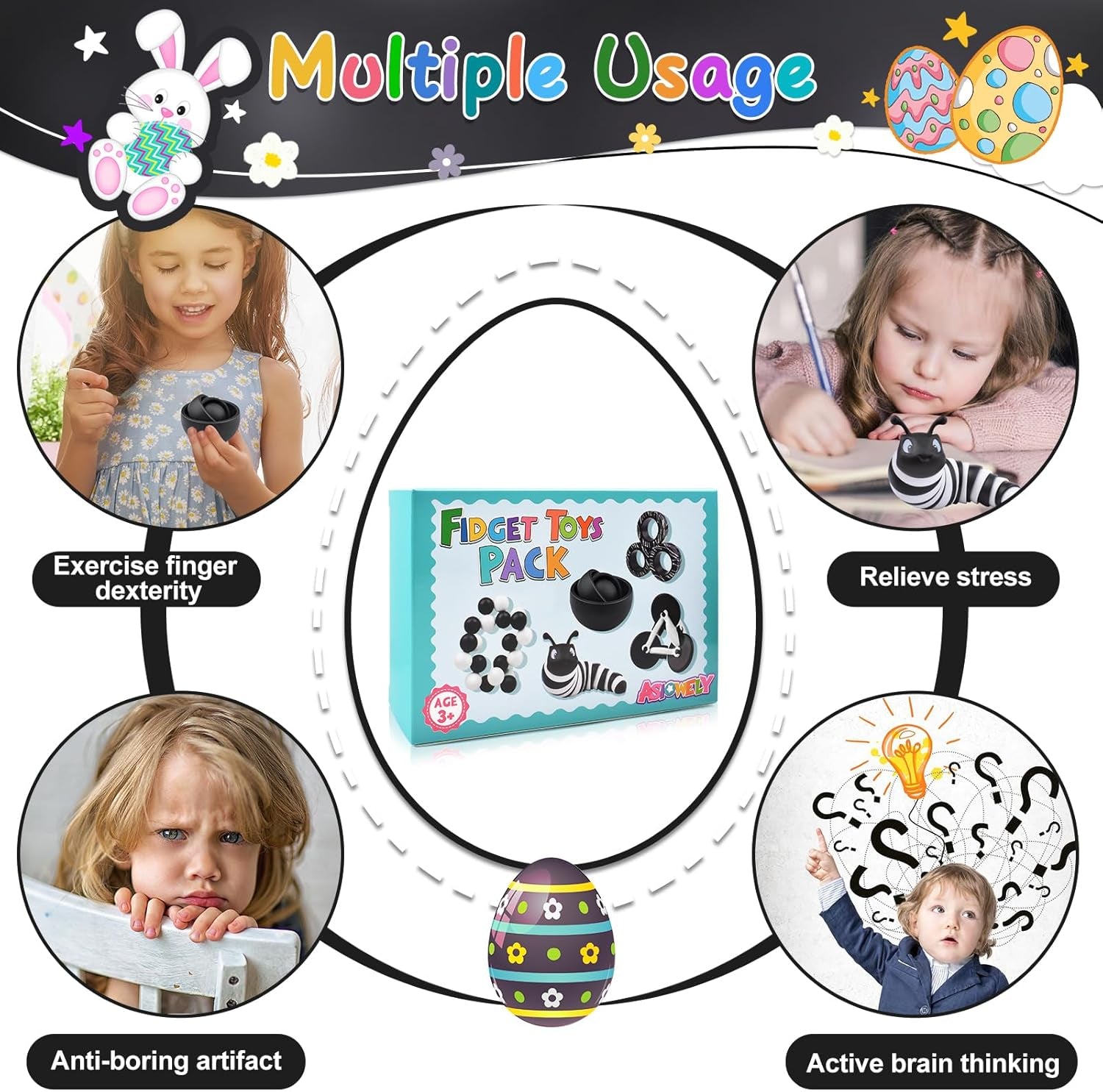 Fidget Toys Adults Pack, Sensory Toys Set Easter Basket Stuffers for Kids 8-12 Teen Autism, Desk Toy Stress Relief Fidget Spinners for ADHD Gifts for Children Cool Gadgets for Men