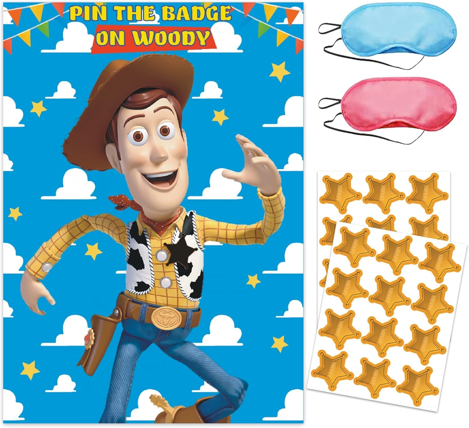 Toy Inspired Story Party Supplies, Toy Inspired Story Birthday Decorations, Pin the Badge on Woody Party Game Large Poster for Toy Inspired Story Party Decorations
