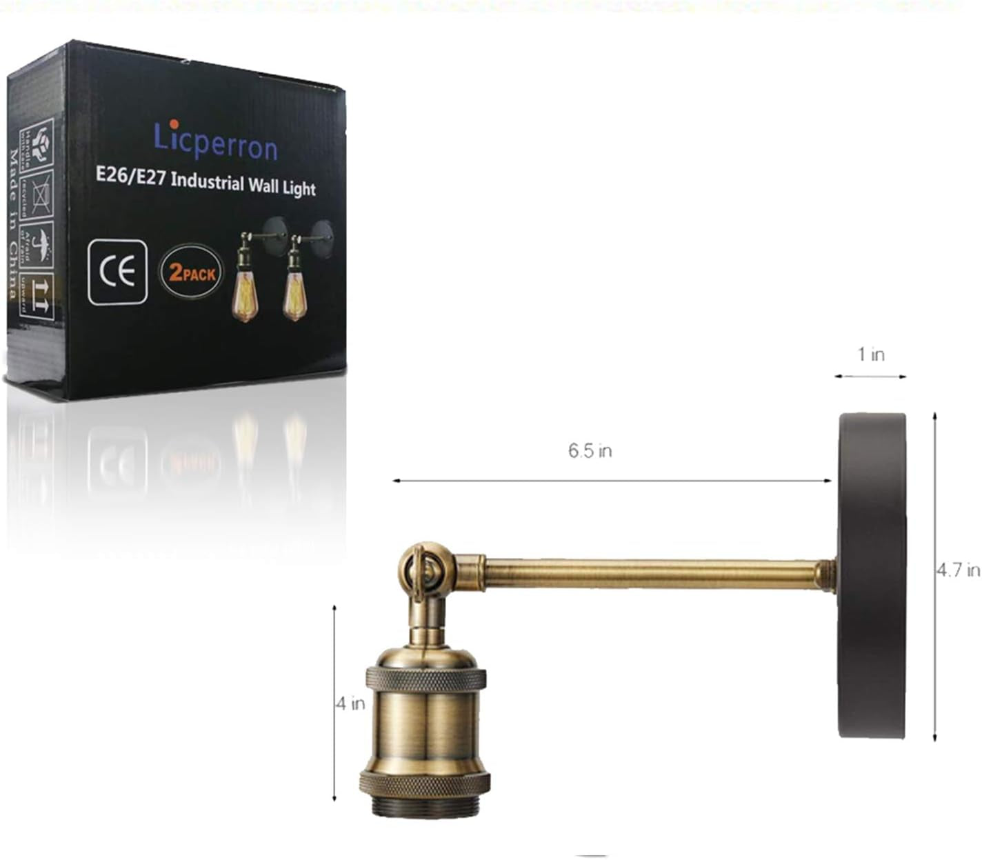 Industrial Wall Light 2 Pack, E26 Vintage Wall Sconce Lamp Fitting Fixtures with E27 Lamp Holder for Restaurant Bar Hotel Coffee Shop Decoration