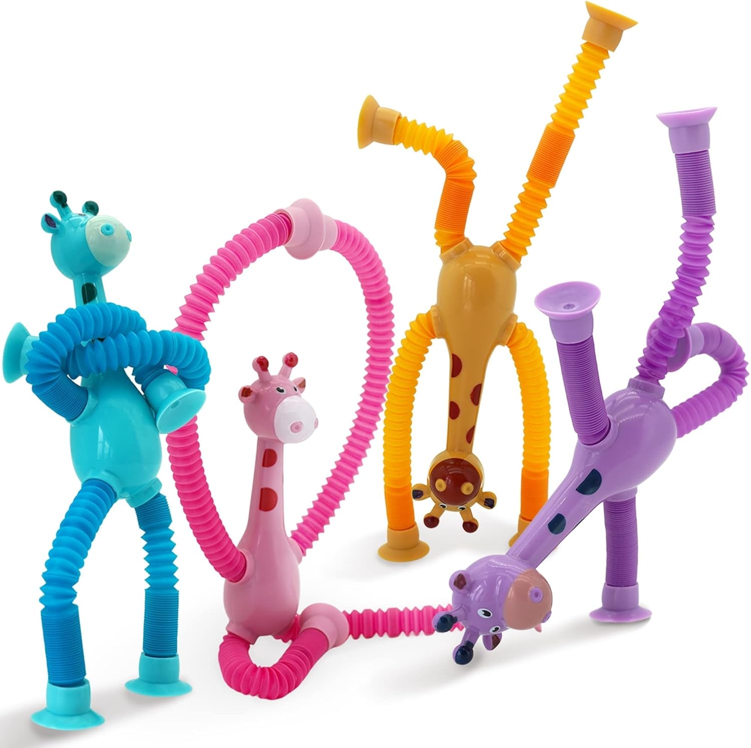 4 Pieces LED Telescopic Suction Cup Giraffe Toy,S | Easter Basket Stuffers, Shape Changing Telescopic Tube Fidget Toys: Pop Fidget Tubes Sensory Toys for Girls Boy