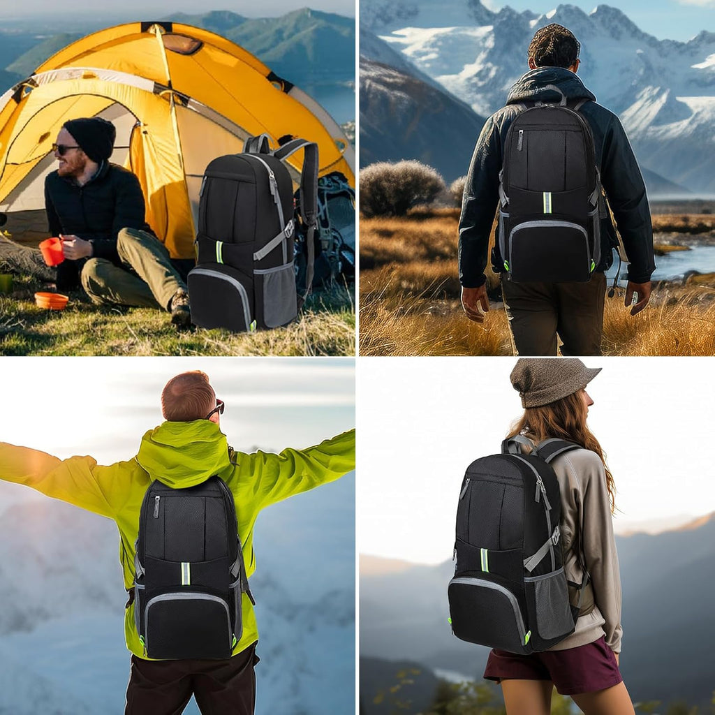 Hiking Backpack, 35L Camping Travel Backpack Packable Outdoor Sports Camping, Water Resistant Lightweight Travel Daypack for Men Women, Black