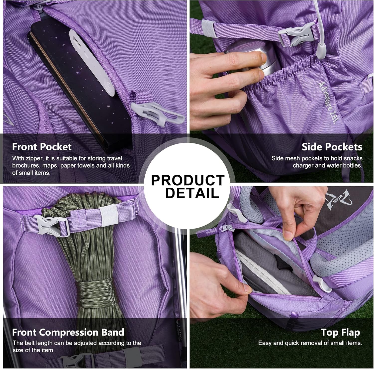 Small Hiking Backpack 28L Travel Daypack Lightweight for Women for Outdoor Camping, 20.5×12.2×6.3 In，Purple