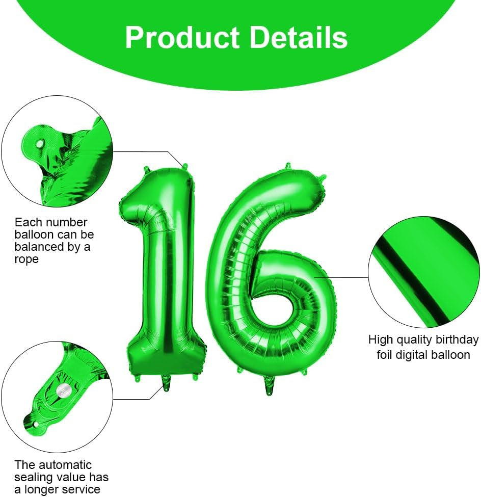 Helium Balloons - 40 Inch Number Balloons with Large Numbers - Birthday & Wedding Party Decorations (Green)