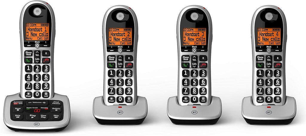 4600 Cordless Landline House Phone with Big Buttons, Advanced Nuisance Call Blocker, Digital Answer Machine, Quad Handset Pack