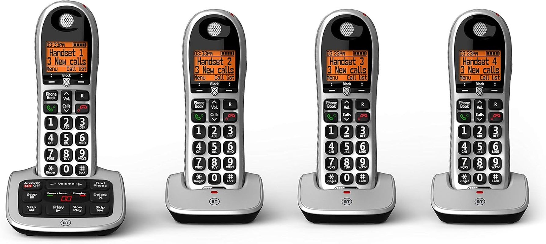 4600 Cordless Landline House Phone with Big Buttons, Advanced Nuisance Call Blocker, Digital Answer Machine, Quad Handset Pack