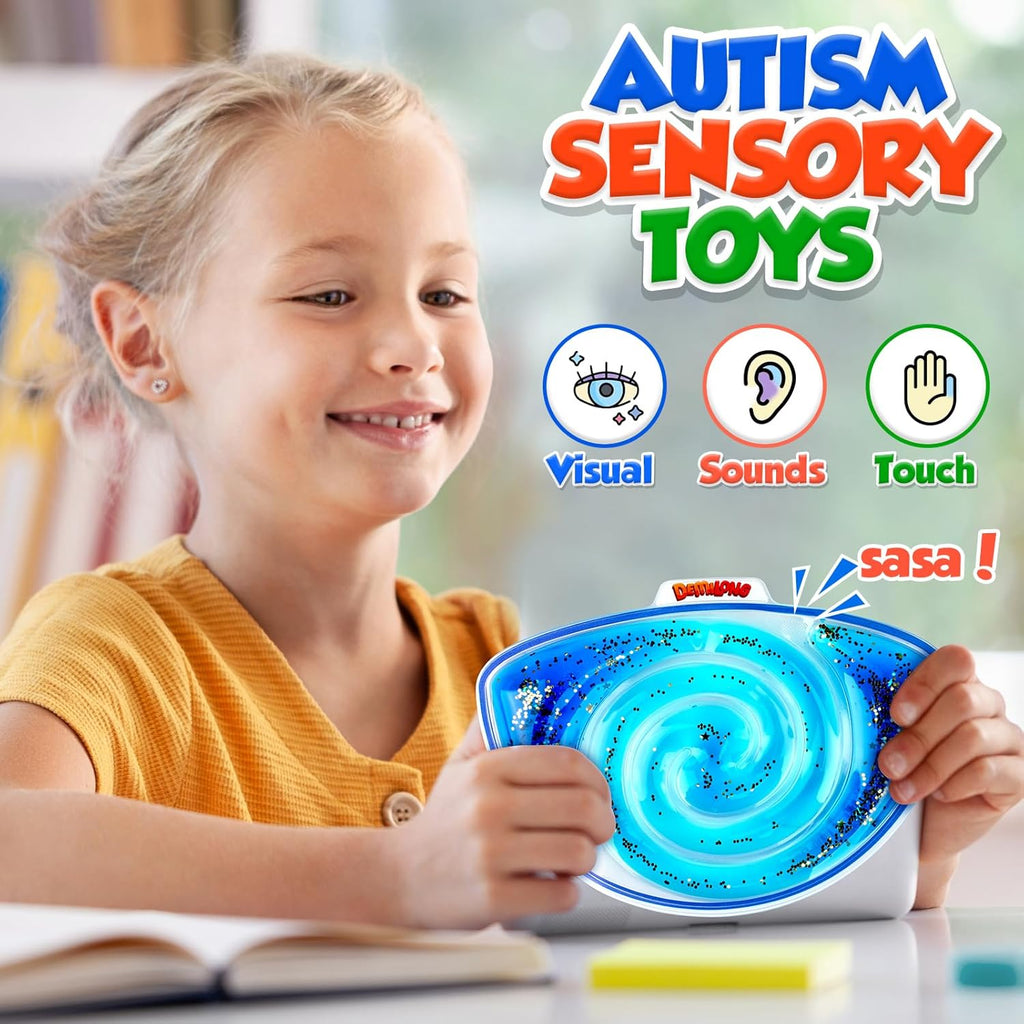 Squishy Sensory Toys for Kids - 4 Pack Fidget Toy Sensory Maze for Autism - Stress Anxiety Relief Toys for Calm down - Squeeze Fidget Toy Filled Goo, Glitter, Prizes for Kids Classroom
