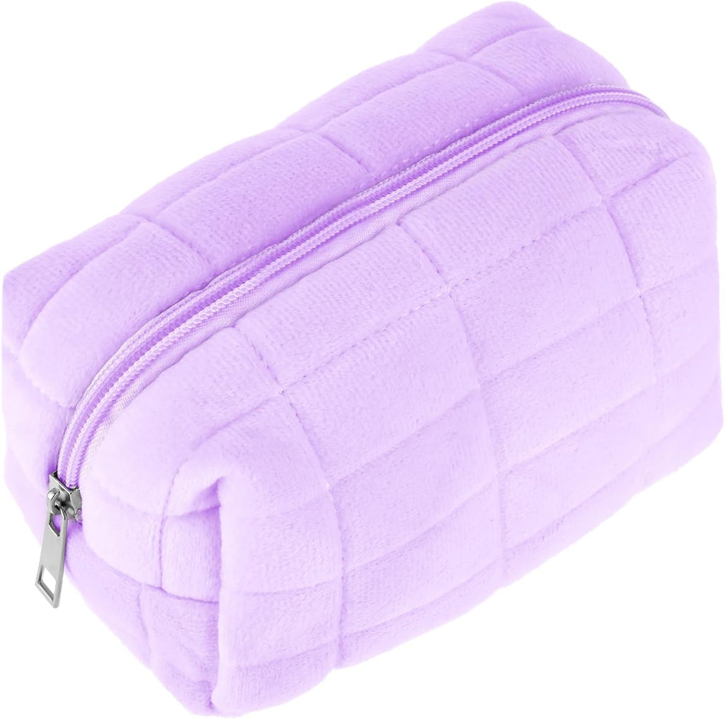 Makeup Bag Soft Pouch Pencil Case Aesthetic Cosmetic Pouch Bathroom Shower Fuzzy Plush Toiletry Organizer Make up Organize Accessories Travel Bag Y2K Purse Containers Women (Purple)