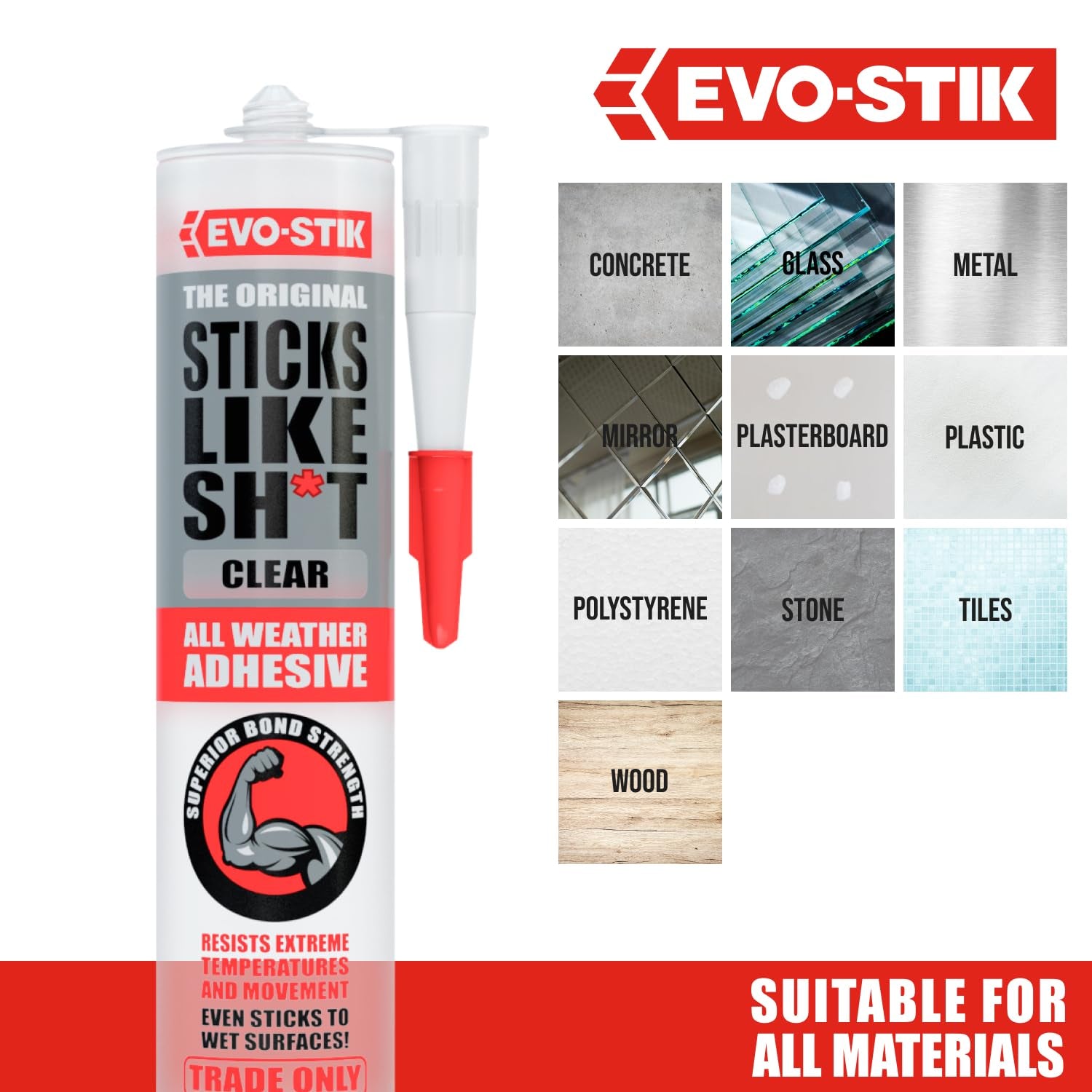 Sticks like Sh*T Adhesive, All Weather, Extreme Temperature & Movement Resistant, Colour: Clear, Size: 290Ml