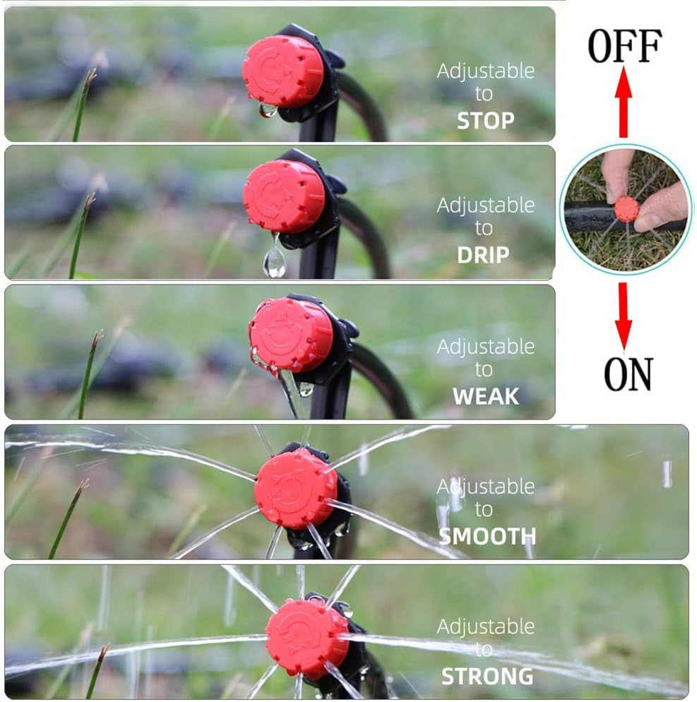 200Pcs 1/4Inch Adjustable Micro Drip Irrigation System Watering Sprinklers Anti-Clogging Emitter Dripper Red Garden Supplies