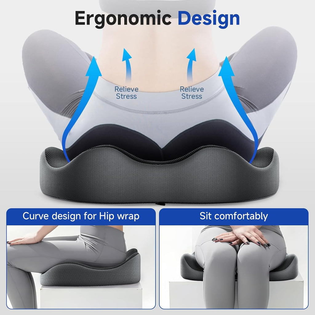 Seat Cushion for Office Chair, Donut Cushion for Hemorrhoids, Ergonomic Coccyx Cushion for Sciatica & Tailbone Pain Relief, Donut Pillow - Black&Grey