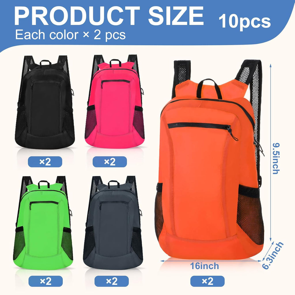 Lightweight Packable Backpack 20L Foldable Hiking Daypacks for Men Women Traveling Camping Outdoor(10 Pieces)