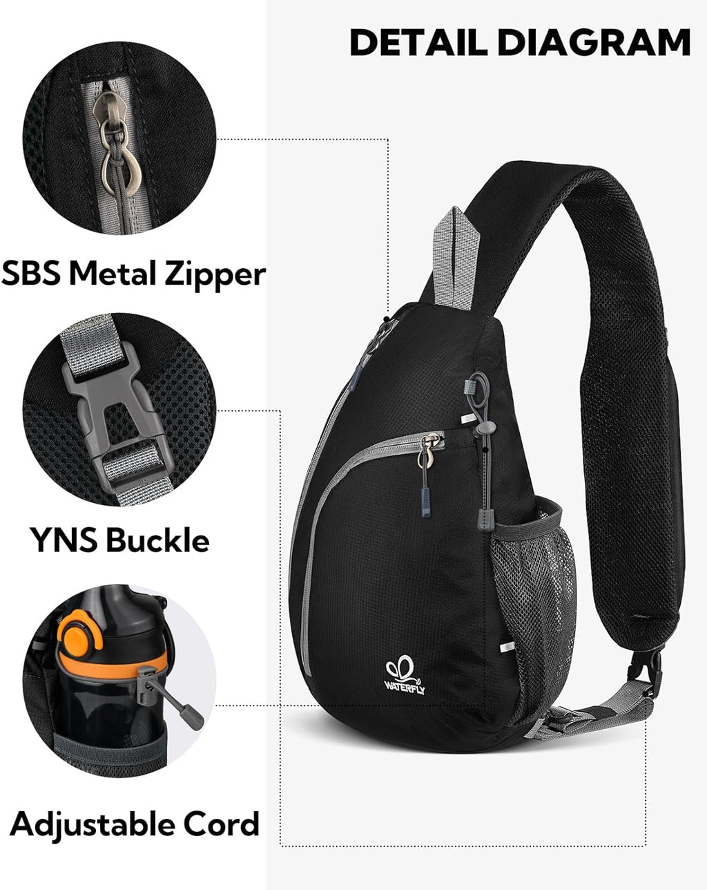 Crossbody Sling Bag Small Water Resistant Backpack Lightweight Shoulder Chest Daypack for Men Women Hiking Travel