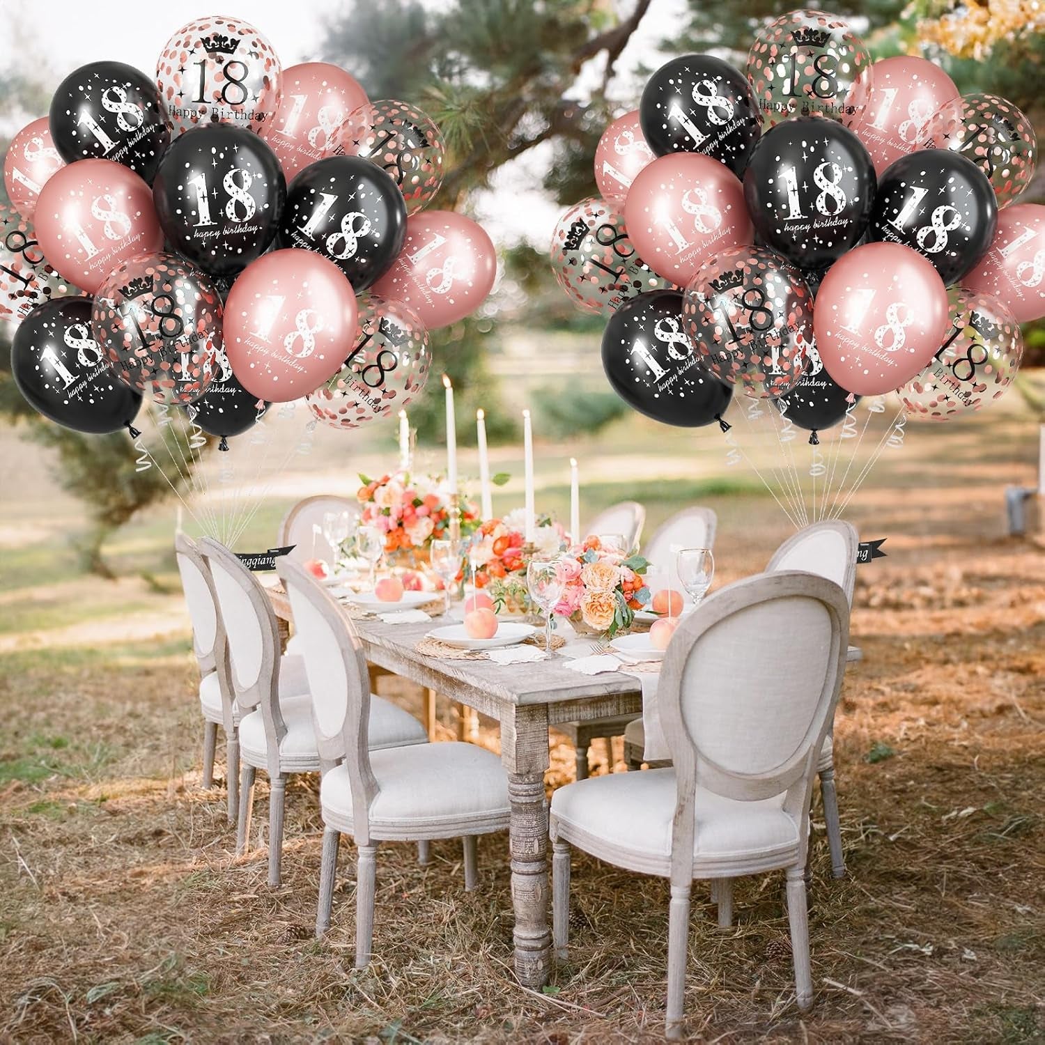 Rose Gold Black 18Th Birthday Decorations for Girls, 15Pcs Happy 18Th Birthday Helium Latex Balloons, Black Rose Gold Confetti 18Th Balloons for Girls Age 18 Years Old Birthday Party Decor Supplies