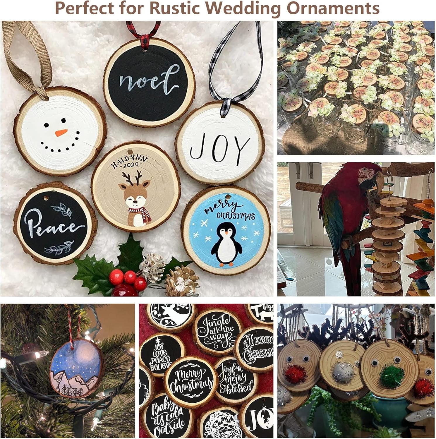 30 Pcs Natural Wood Slices, 9-10Cm Diameter Unfinished round Wood Slices Kit, No Hole Log Wooden Circles for Arts, Christmas or Wedding Ornaments and DIY Crafts