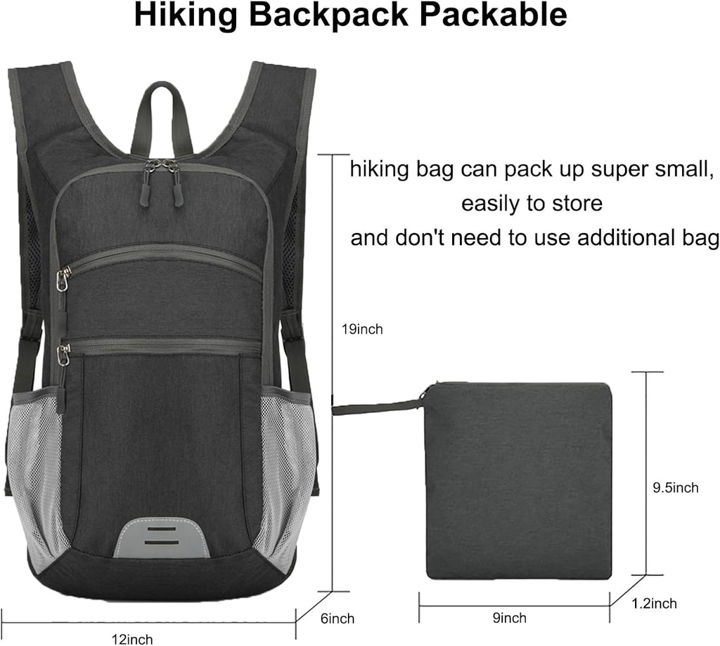 15L Hiking Backpack Foldable Ultralight Hiking Pack Small Travel Backpackfor Women Men (Black)