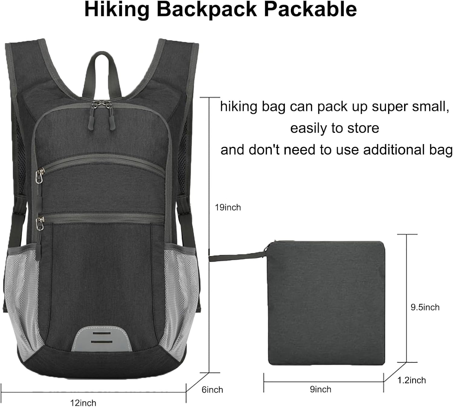 15L Hiking Backpack Foldable Ultralight Hiking Pack Small Travel Backpackfor Women Men (Black)