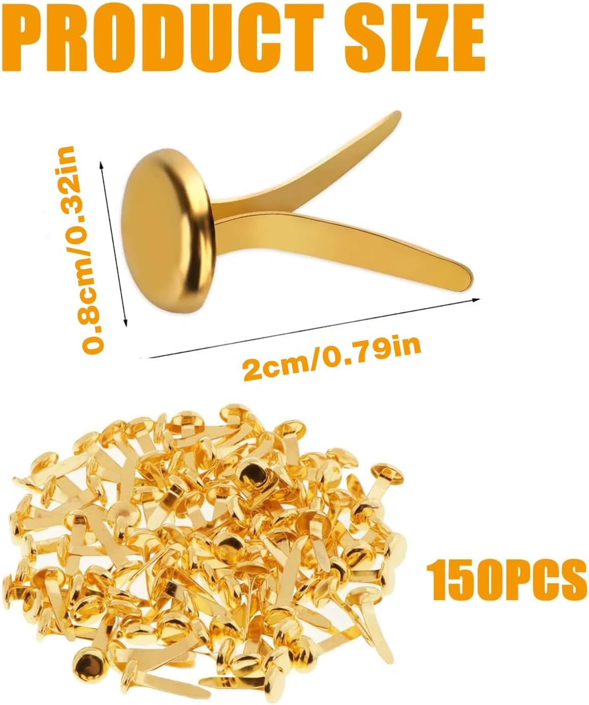 150 Pcs Metal Paper Fasteners, Split Pins, Paper Fasteners, 8X20Mm Gold Paper Clips round Head Mini Brass Brads DIY Split Pins for Crafts Scrapbooks Cards Photo Walls