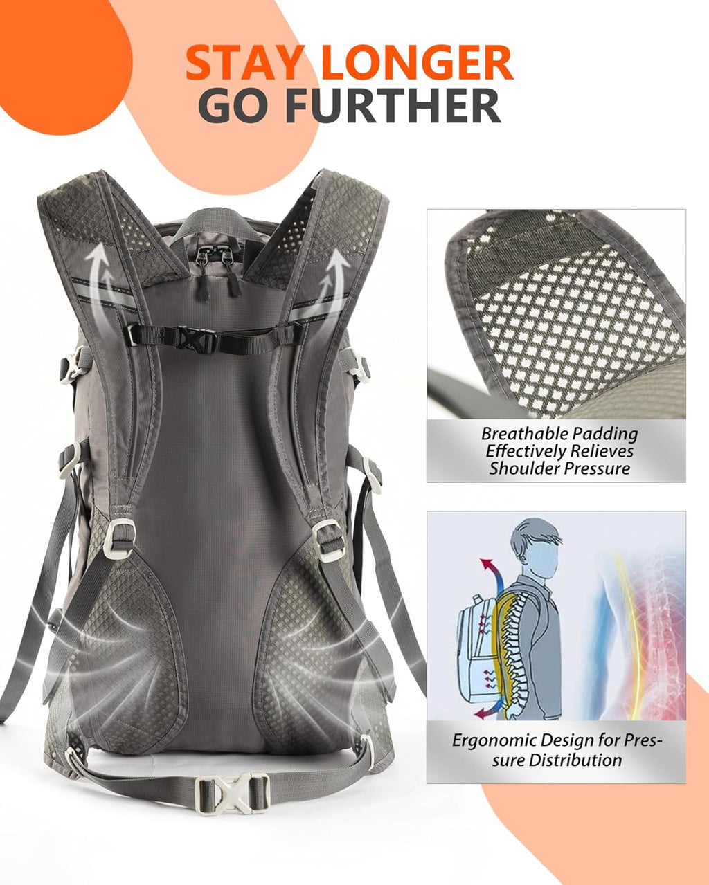 MANUEKLEAR 28L Small Hiking Backpack Men, Packable Backpack Outdoor Waterproof Backpack for Women and Men, Lightweight Backpack for Travel Daypack