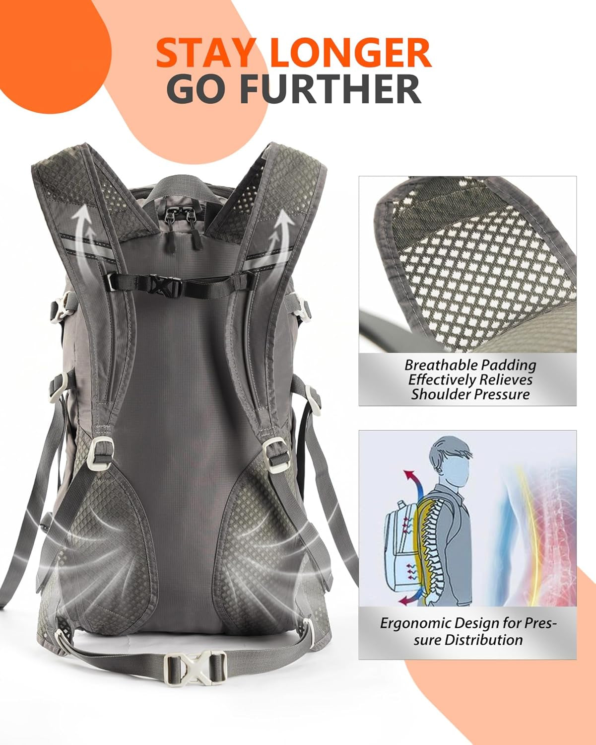 MANUEKLEAR 28L Small Hiking Backpack Men, Packable Backpack Outdoor Waterproof Backpack for Women and Men, Lightweight Backpack for Travel Daypack