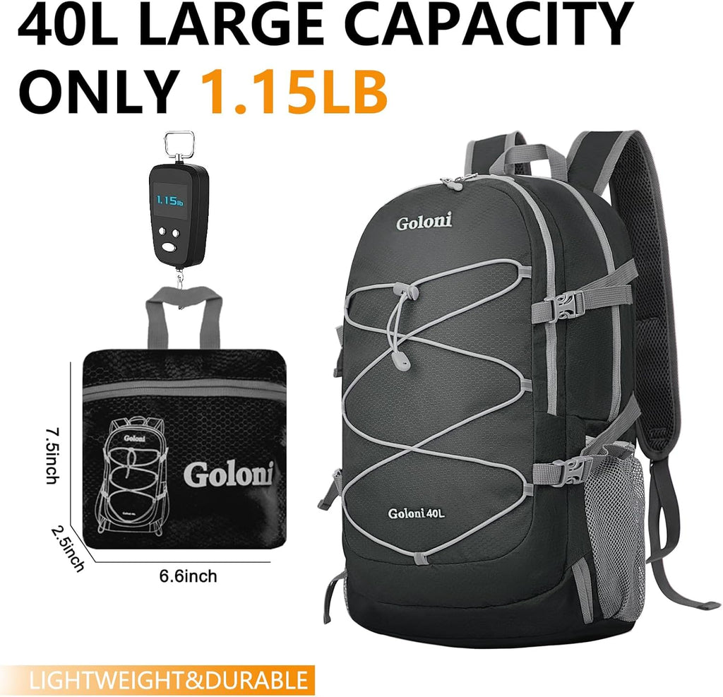 Ultra Lightweight Packable Backpack 40L - Foldable Hiking Backpack Water Resistant Small Foldable Daypack for Travel,Black