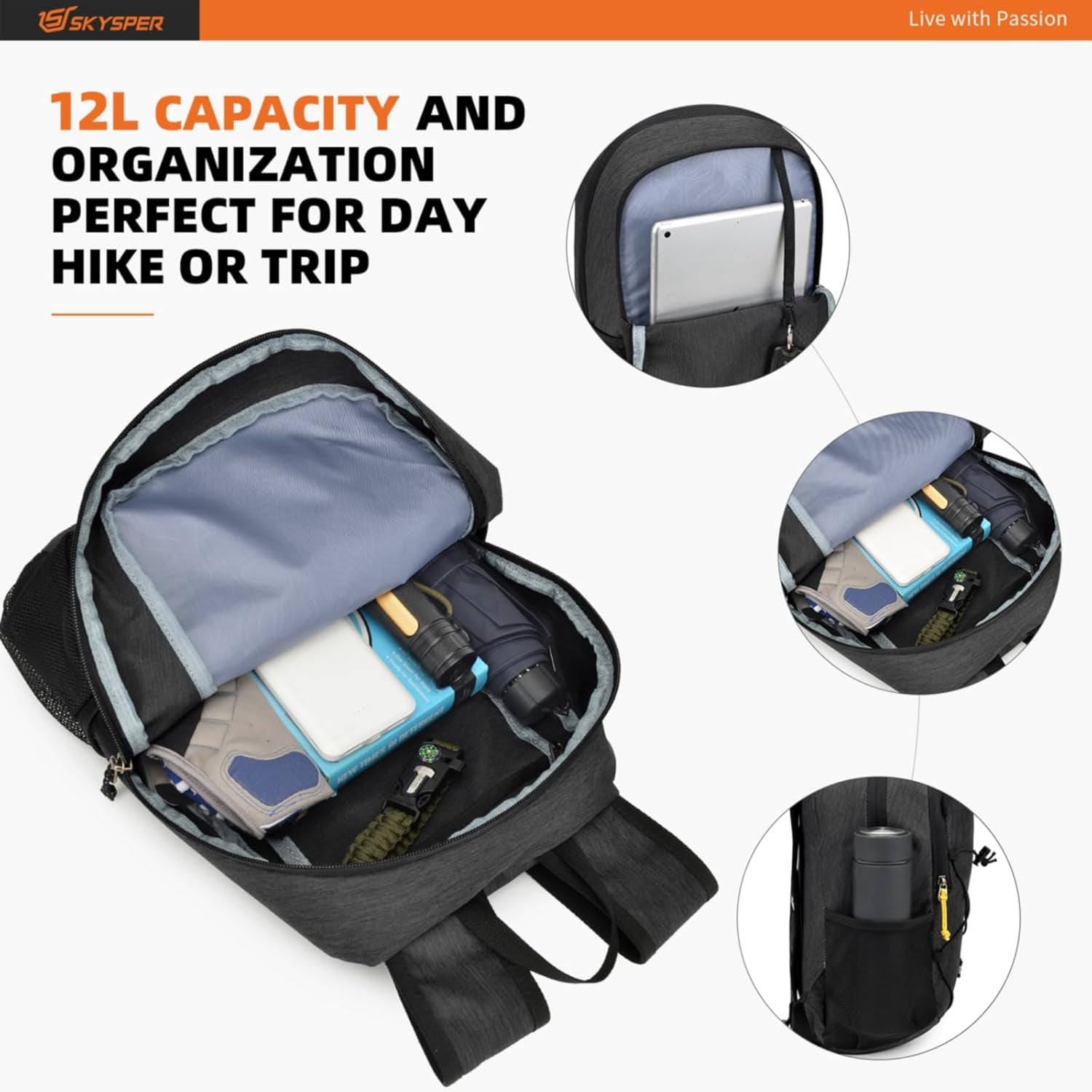 Small Hiking Backpack -12L Lightweight Packable Daypack for Travel Foldable Tear Resistant Backpacks for Women Men