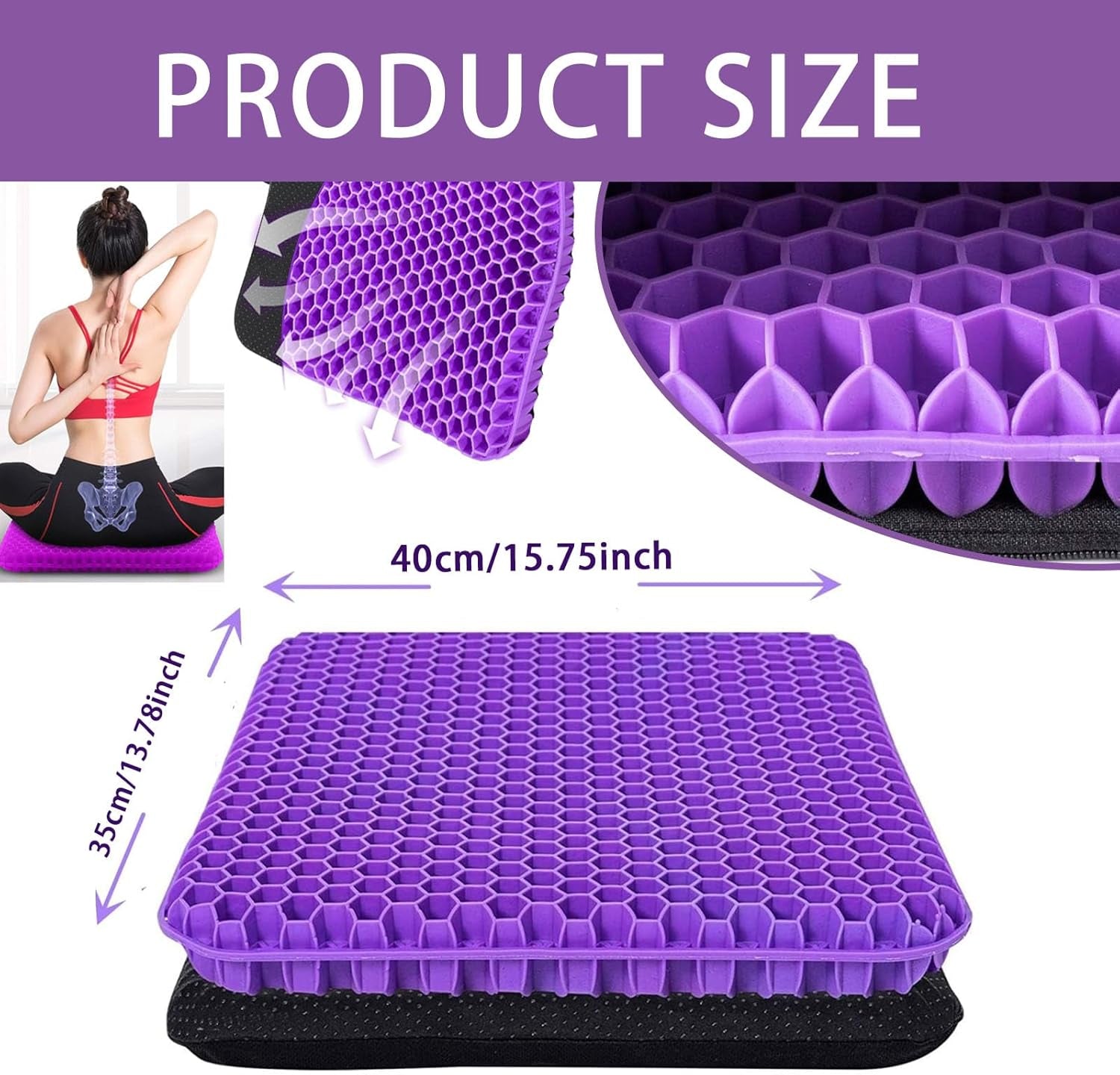 Soft Sitter Cushion, 2025 Extra Large Double Layer Thick Design Cooling Honeycomb Cushion Ultimate Comfort for Home Office for Long Sitting Ideal for Home Office Car Use