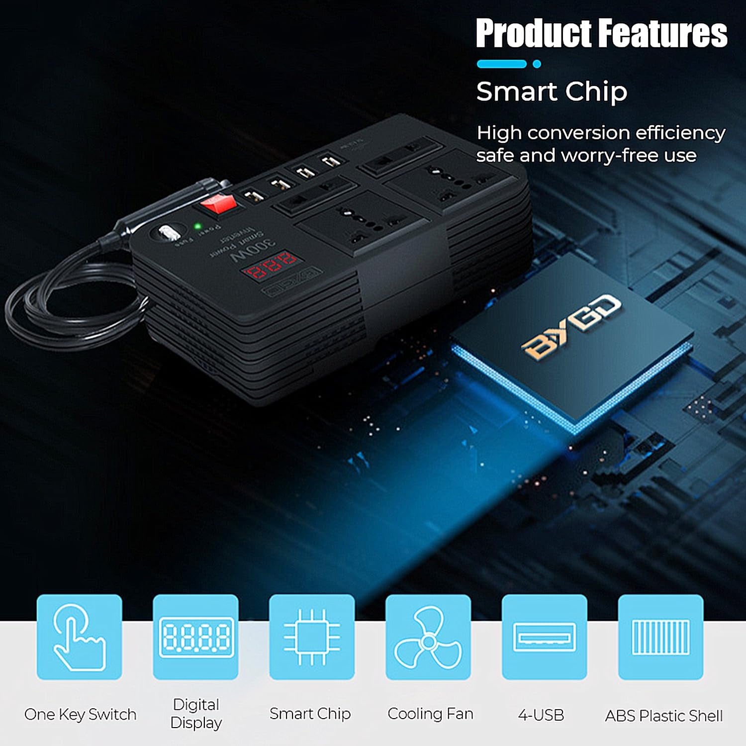 300W Car Power Inverter,Dc 12V to AC 220V Car Power Inverter with 4 AC Outlets 4 USB Ports