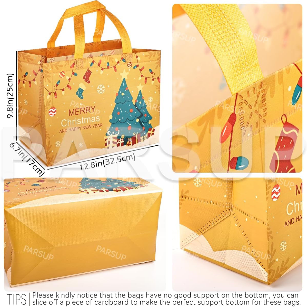 4PCS Christmas Gift Bags,Christmas Tote Bags with Handles, 2023 Christmas Treat Bags, Multifunctional Non-Woven Christmas Bags for Gifts Wrapping Shopping, Xmas Party Supplies, 32.5×25×17Cm