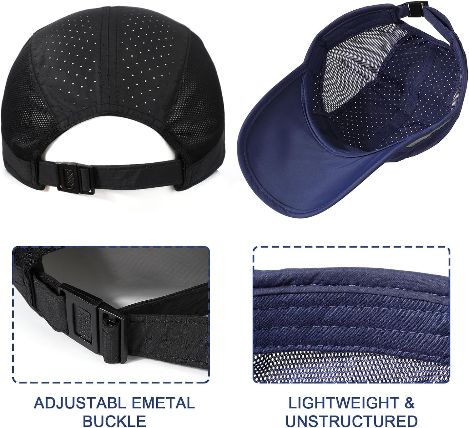 2 Packs Quick Dry Mens Baseball Cap,Sports Lightweight Running Caps Hat,Breathable Folding Mesh Adjustable Sun Hats, Summer UV Protection Outdoor Hats for Hiking Walking Climbing Fishing