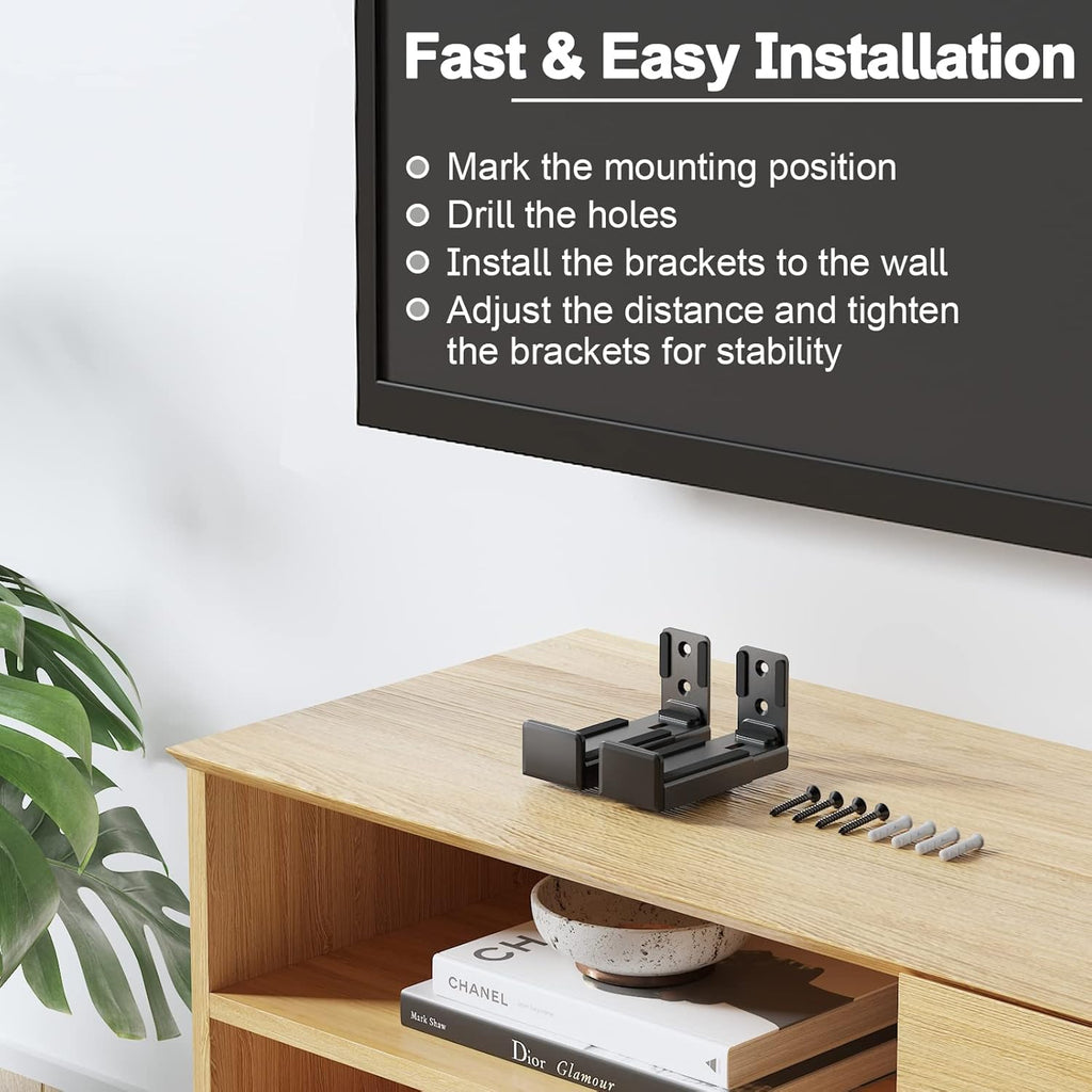 Soundbar Wall Mount Bracket, Speaker Wall Mount, Dual Speaker Bracket Holds up to 15Kg (33 Lbs), Depth Adjustable 90-154Mm (3.5-6.1 Inches) Sound Bar Bracket, Black