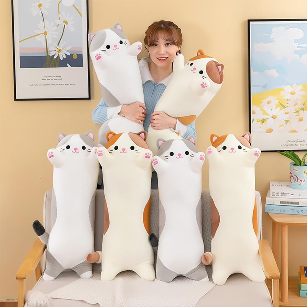 Long Cat Plush Pillows, Cute Cat Stuffed Animal Kitten Soft Huggable Cat Plush Toys Pillow for Kids and Adults, 1Pcs, 70Cm/ New Beige