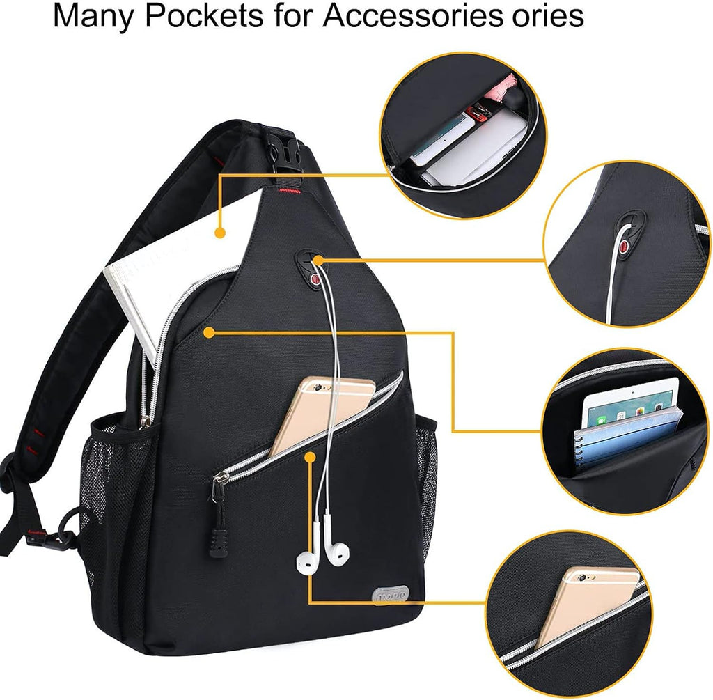 Rope Sling Backpack (Up to 13 Inch), Multipurpose Crossbody Chest One Shoulder Outdoor Travel Hiking Daypack