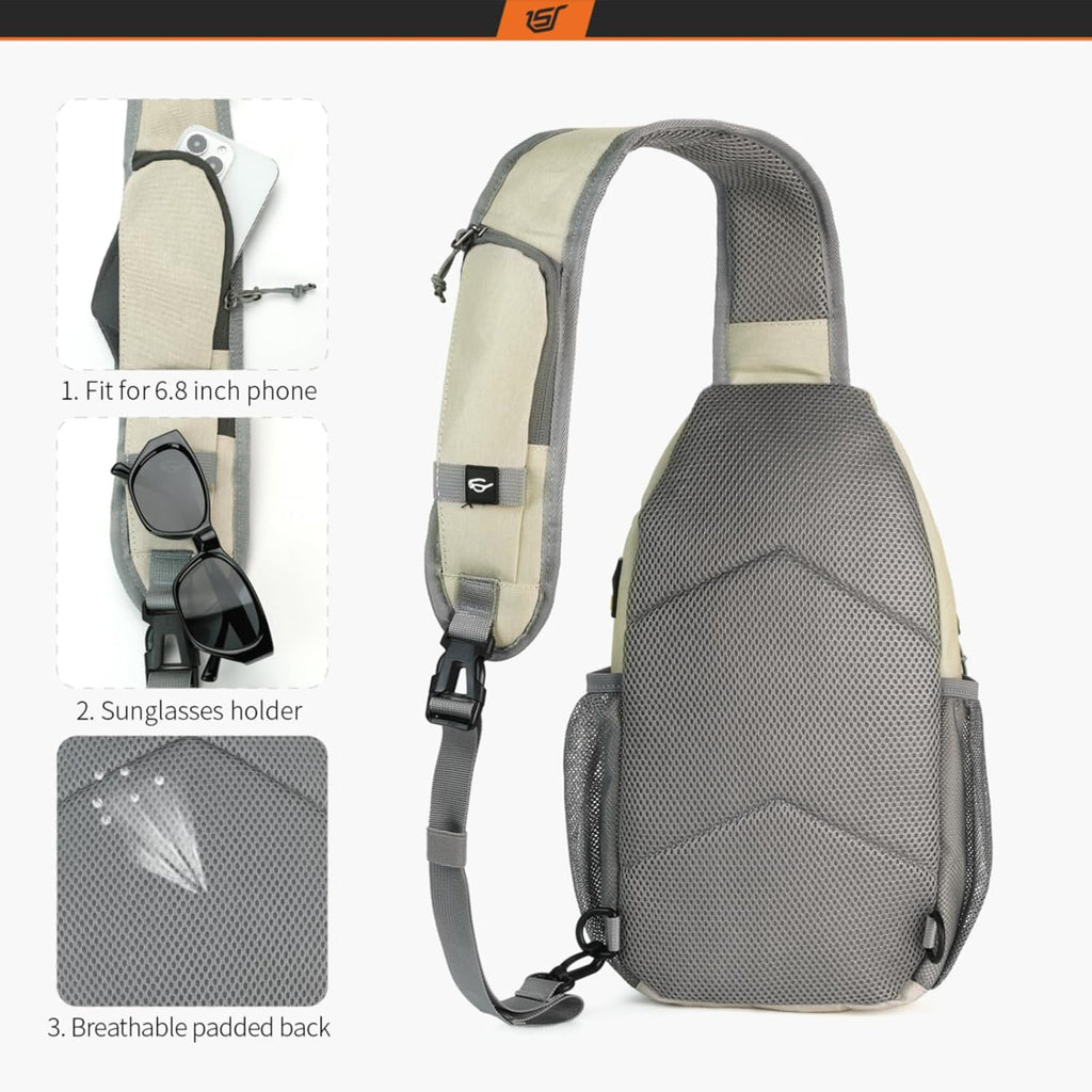 Sling Bag Crossbody Backpack - Chest Shoulder Cross Body Bag Travel Hiking Casual Daypack for Women Men(Beige)