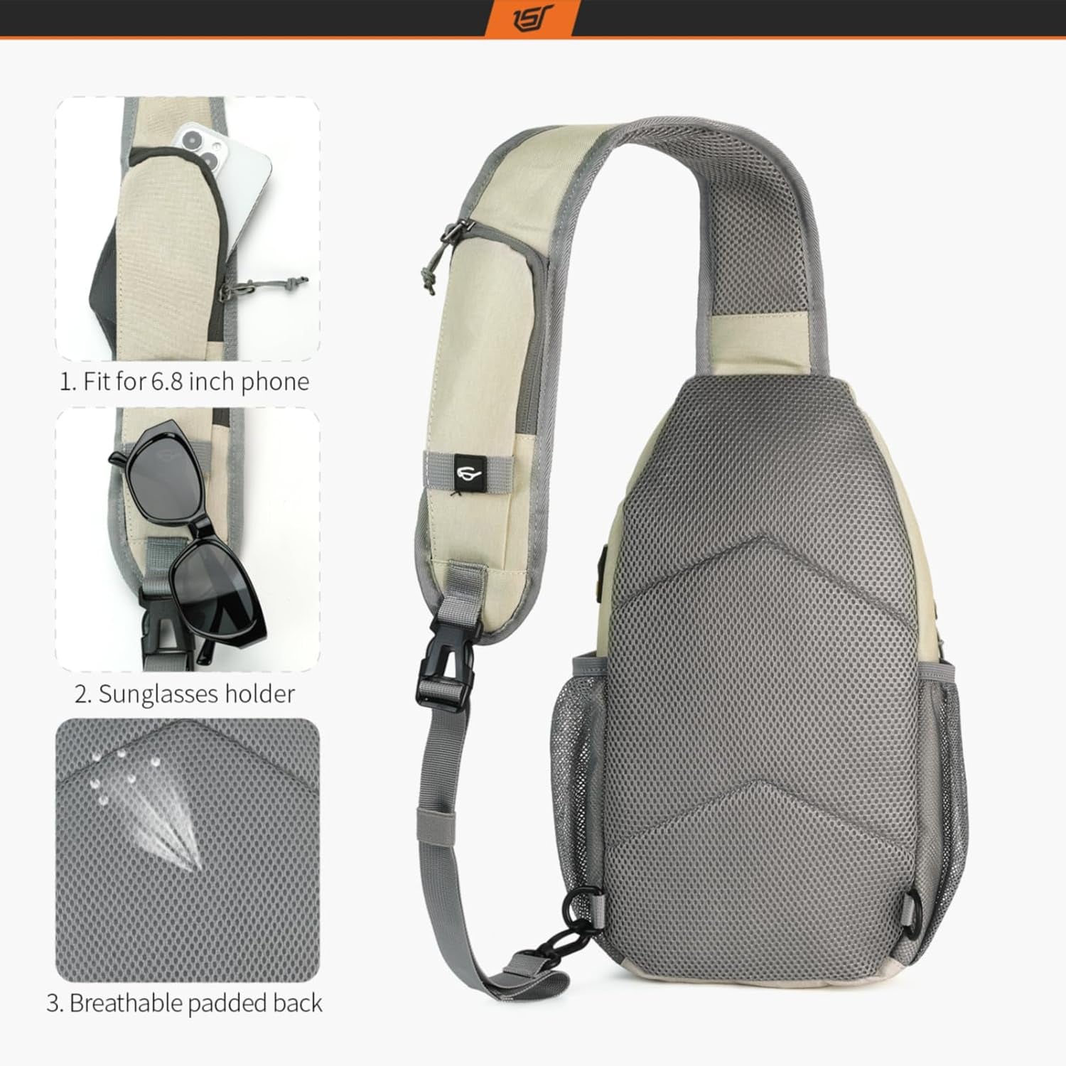 Sling Bag Crossbody Backpack - Chest Shoulder Cross Body Bag Travel Hiking Casual Daypack for Women Men(Beige)