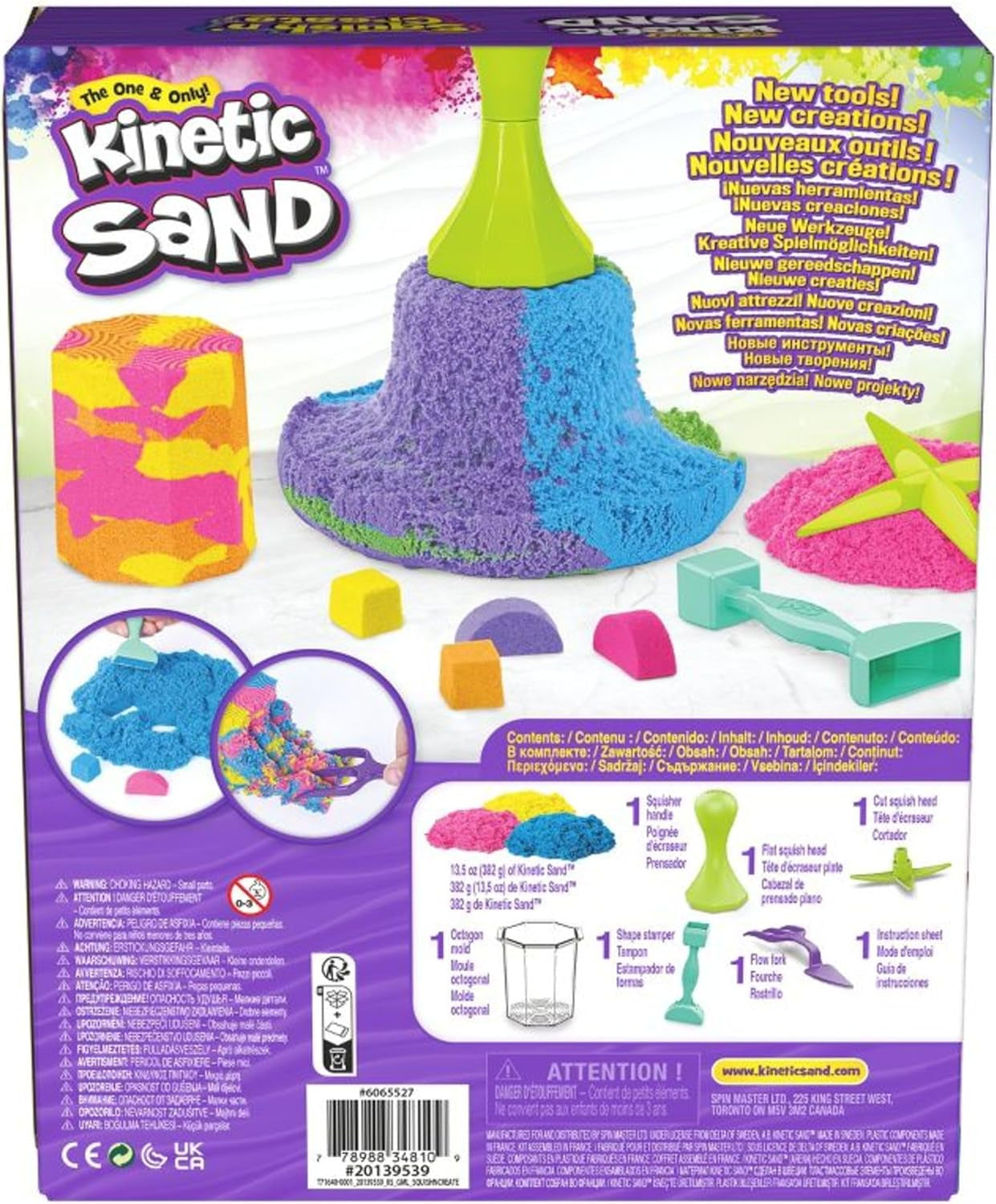 , Squish N’ Create Playset with 13.5Oz Blue, Yellow & Pink Play Sand, 5 Tools, Sensory Toys for Kids Ages 3 and Up