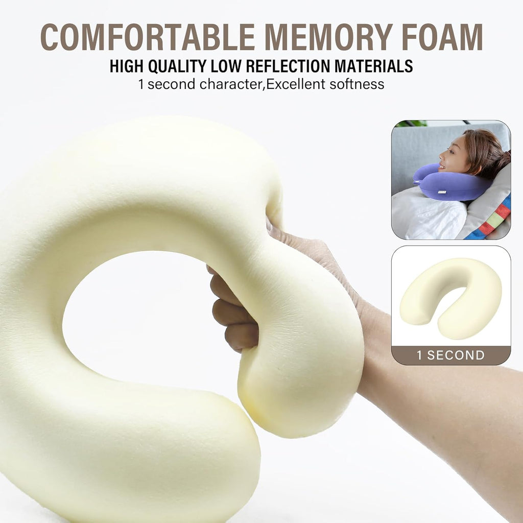 Travel Pillow Memory Foam Neck Pillow Lightweight Quick Pack for Airplane Train Car Travel Camping Neck Support Pillow (Blue)